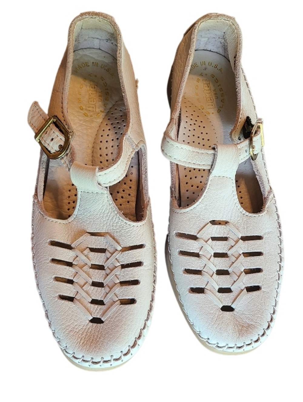 Vintage Dexter White Leather Woven Huarache Sandals - Made in USA - Size 7.5M